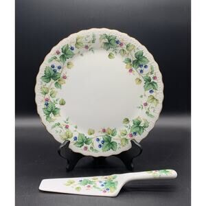 Vintage Andre by Sadek Cake serving Plate Spatula NIB Vineyard 10” Gold Rim Japa